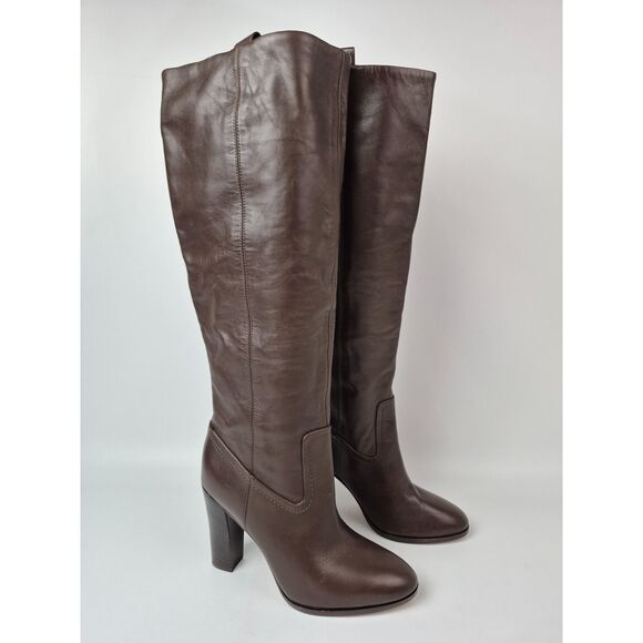 Veronica Beard Women's Espresso Vesper Knee High Leather Boots Size 6 Wide Calf - Picture 1 of 7